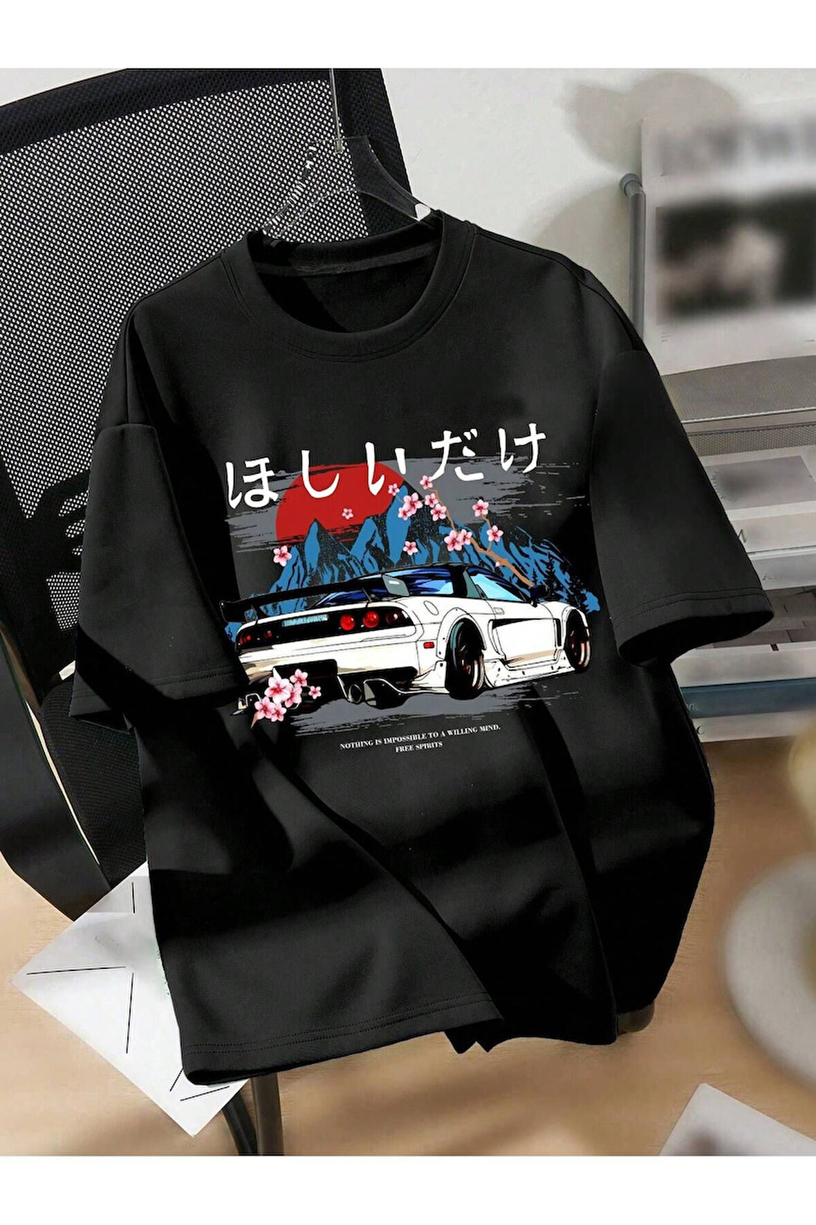 Unisex Japonya Araba Baskılı Oversize T-Shirt