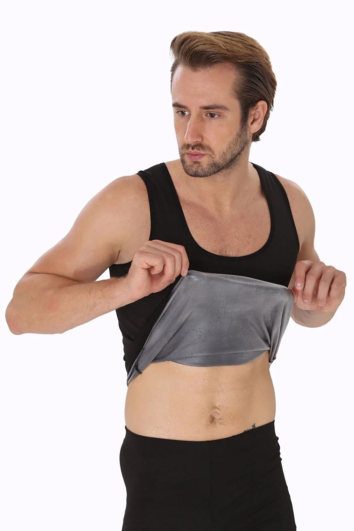Erkek Siyah Atlet Terletici Özel Polymer Kumaş Sauna Atlet