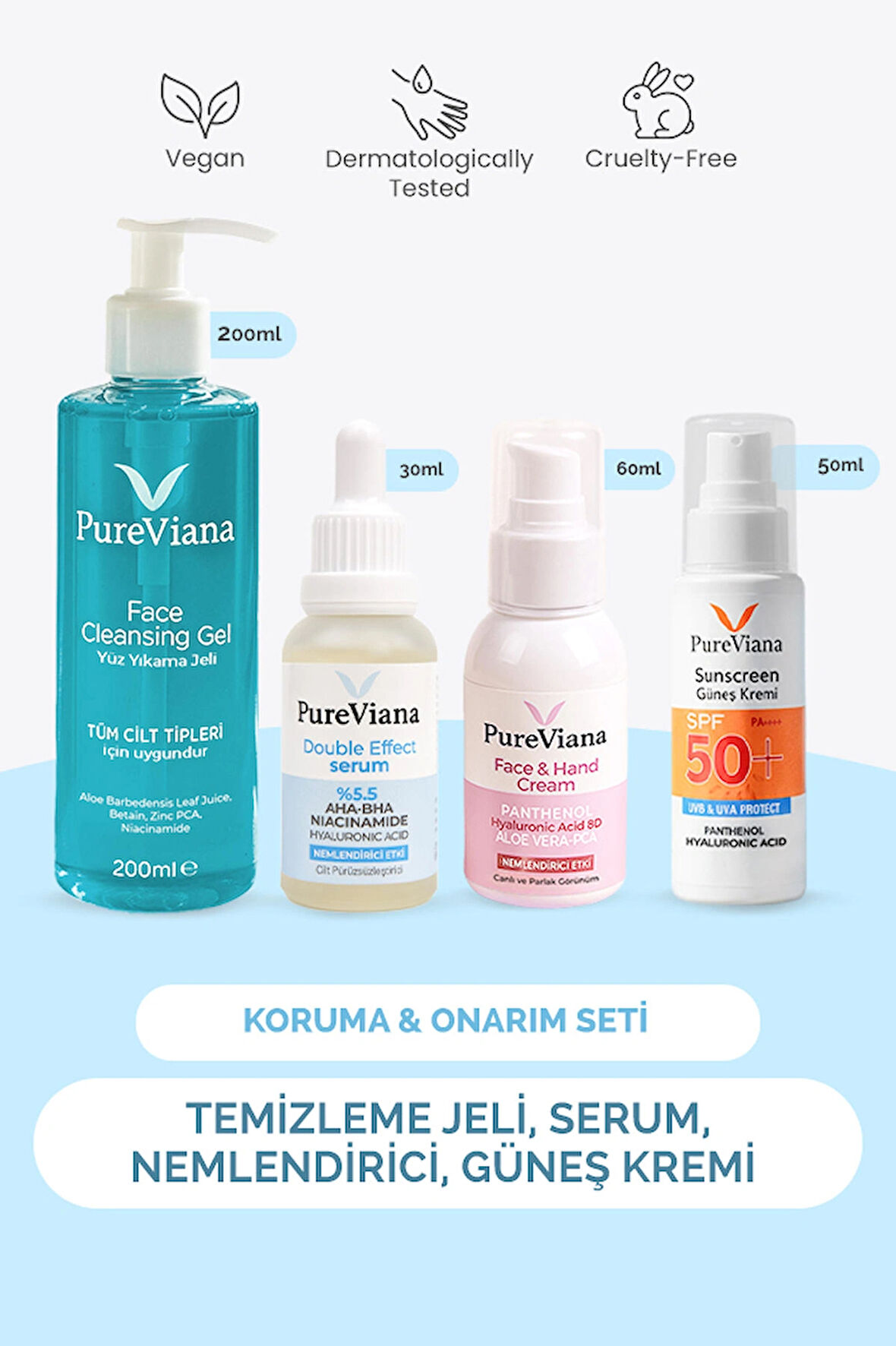 Cilt Bariyerini Güçlendiren Koruma & Onarım Seti – 4’lü – Temizleme, Serum, Nem, Spf