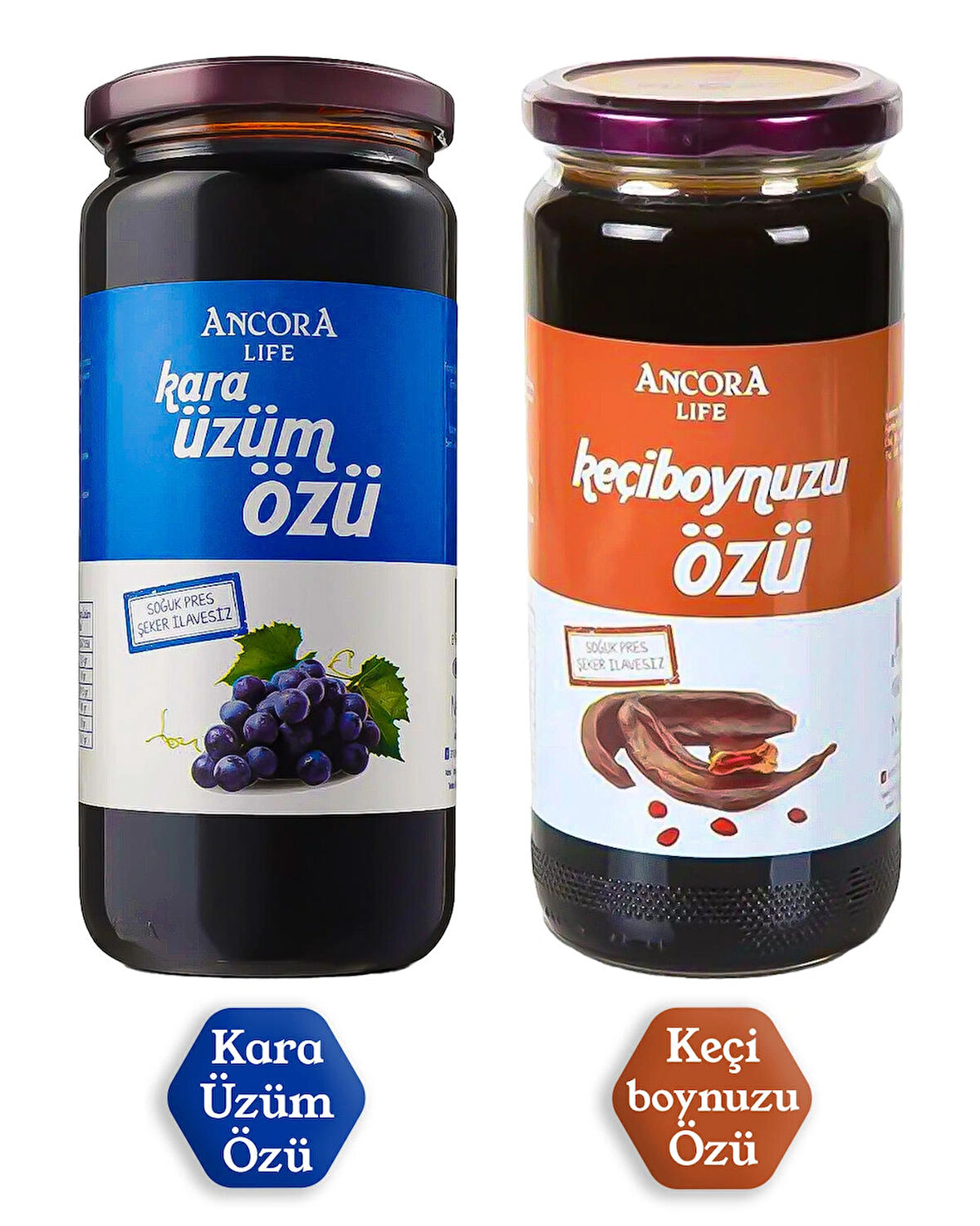 2'li Avantaj Paketi - Keçiboynuzu Özü, Kara Üzüm Özü - Şeker İlavesiz Soğuk Sıkım
