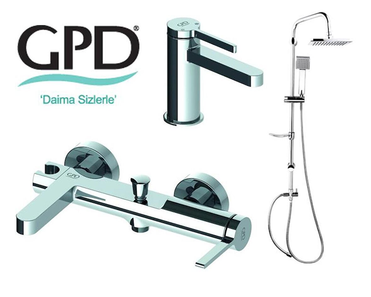 Gpd Gildo 3 Parça Krom Armatür Musluk Batarya Banyo Seti MLB165 MBB165 DST19-3