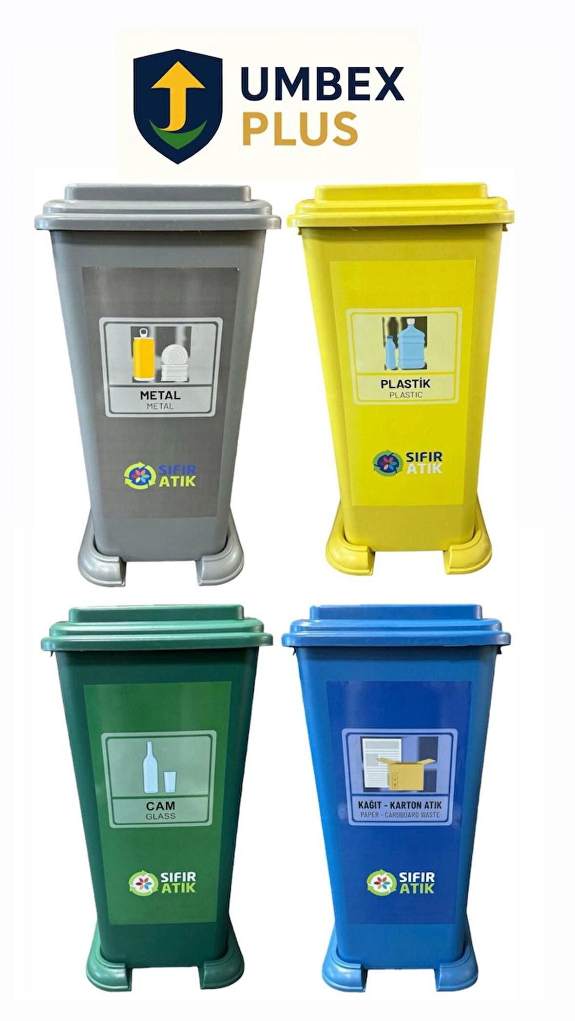 UMBEX 70 LT ATIK KOVASI (SARI-MAVİ-YEŞİL-GRİ)GERİ DÖNÜŞÜM KOVALARI 