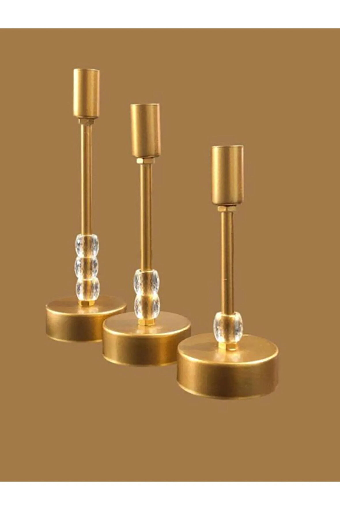 ÜÇLÜ METAL MUMLUK GOLD BOYALI