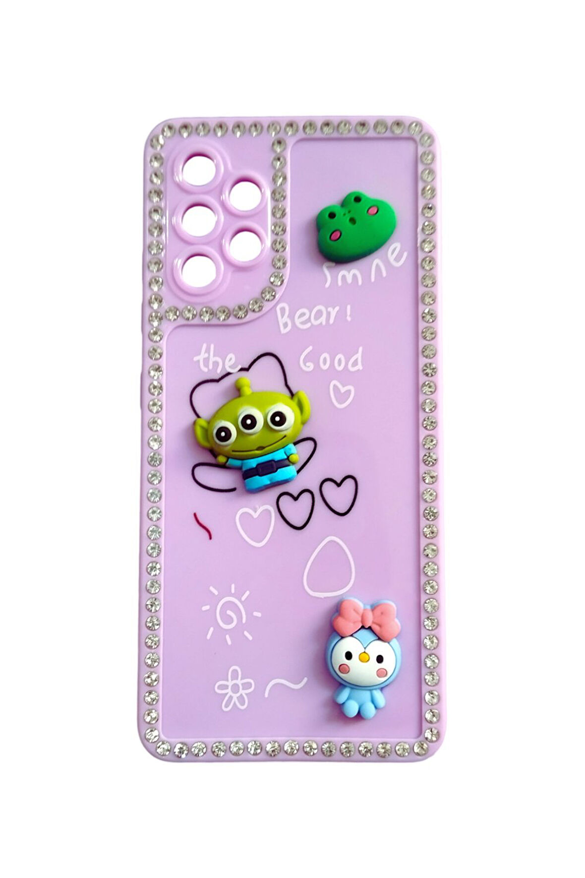 Samsung A32 Emoji Kabartmalı Taşlı Çerçeveli Koruyucu Kılıf
