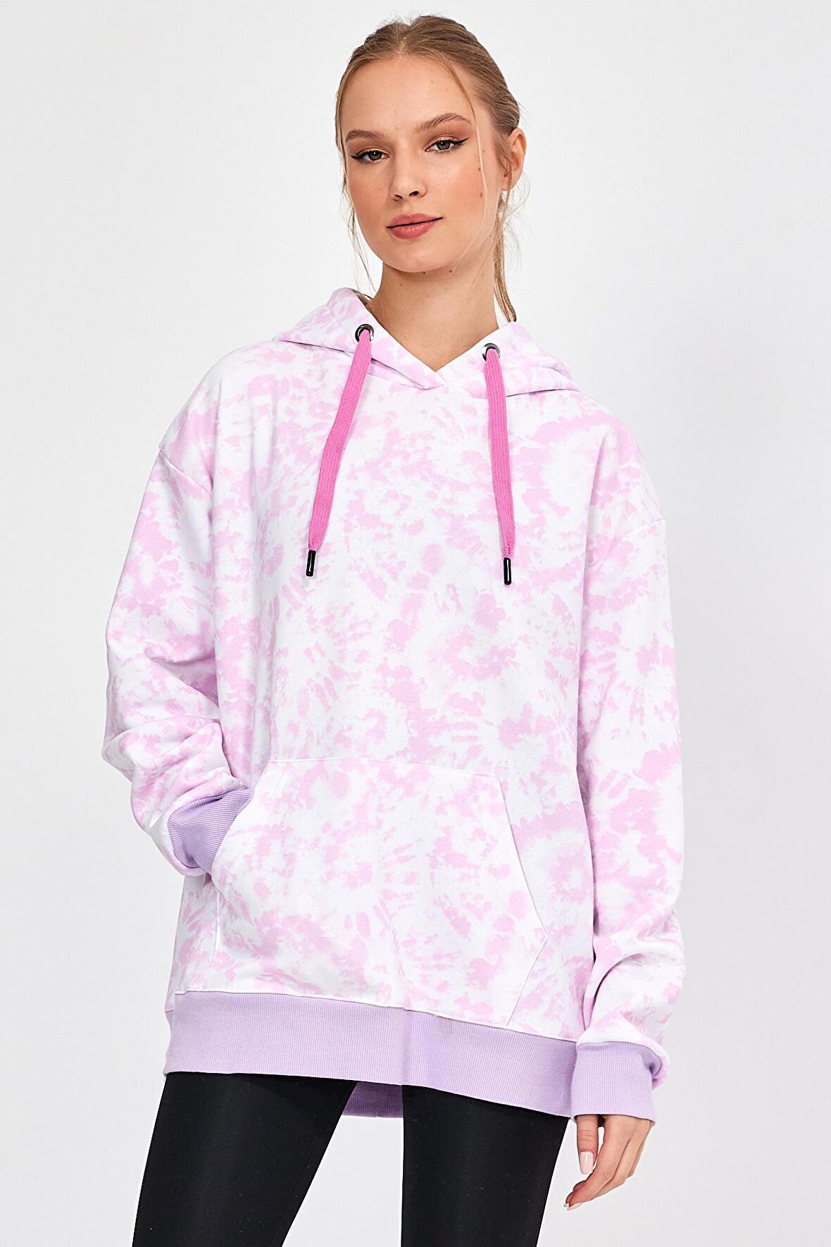 ALEXANDERGARDI BATİK DESENLİ KAPÜŞONLU ŞARDONLU OVERSİZE SWEATSHİRT (UN-757A07)