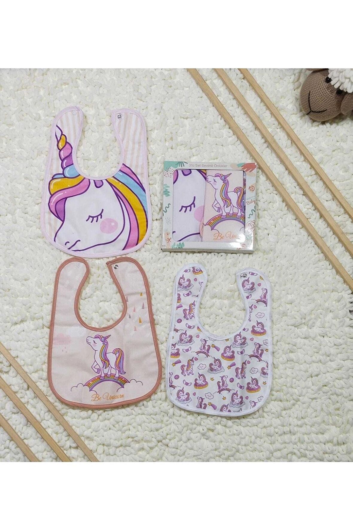 3'lü Unicorn Sıvı Geçirmez Mama Önlüğü