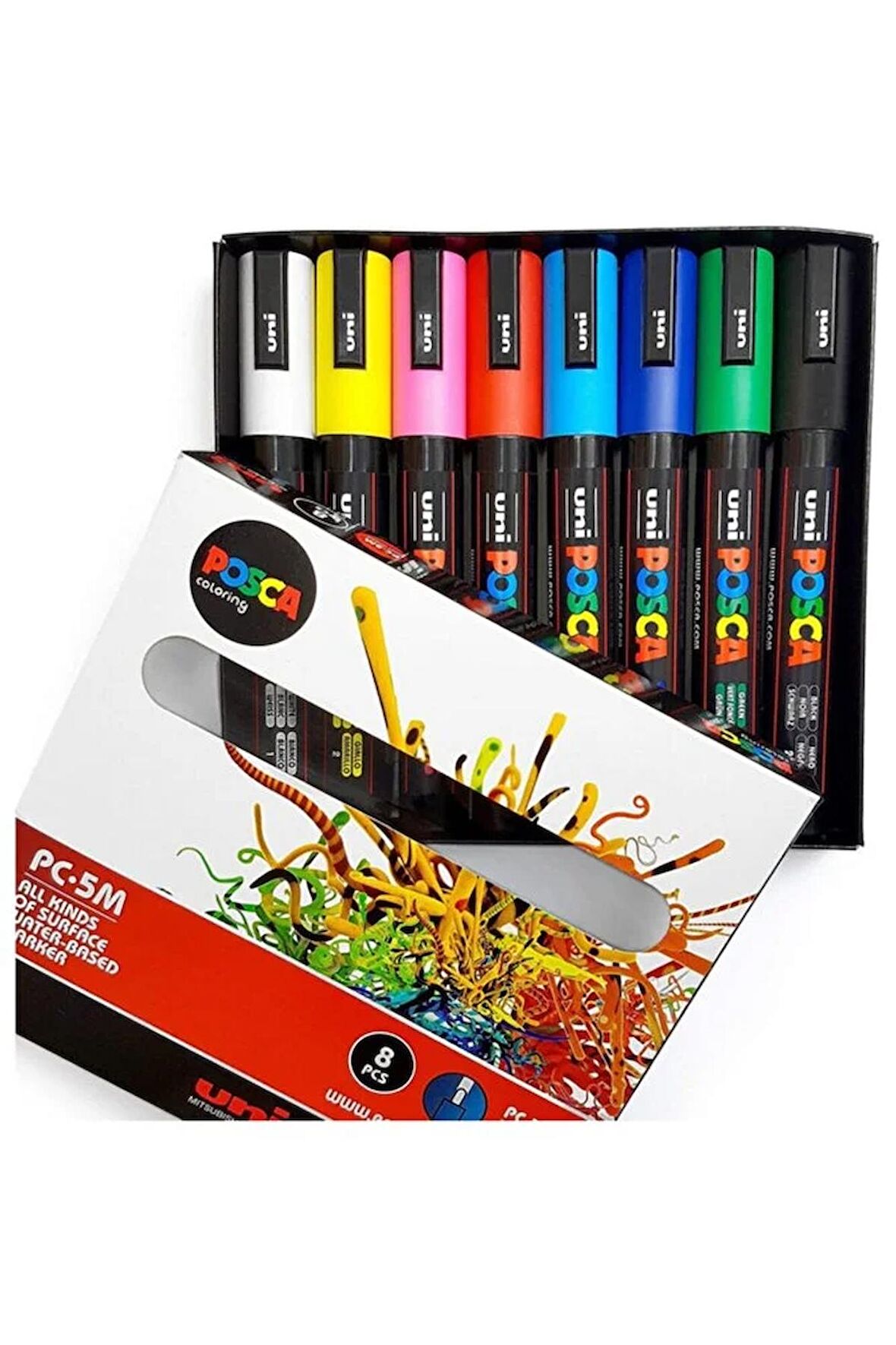 Uni Posca Pc-5m 1.8-2.5 Su Bazlı Boyama Markörü Seti Ana Renkler 8 Renk