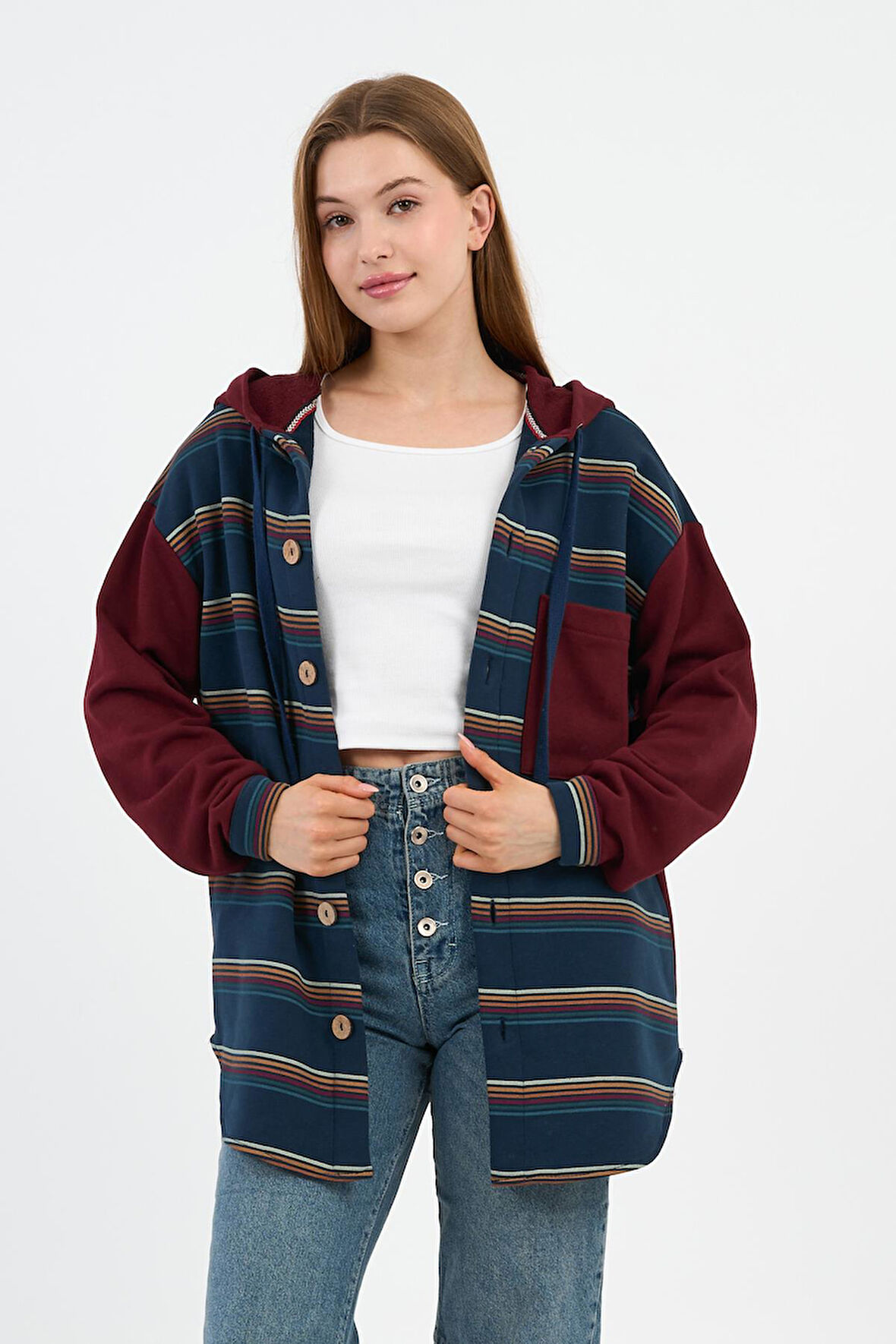 Kapüşonlu Düğmeli Sweatshirt (UNSX-61401-WN)