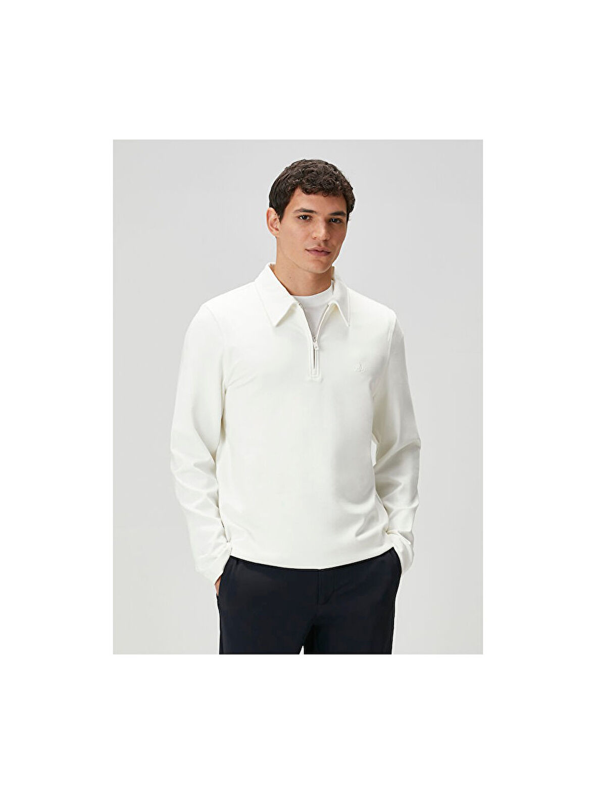 Beymen Club Beyaz Yarım Fermuarlı Polo Sweatshirt