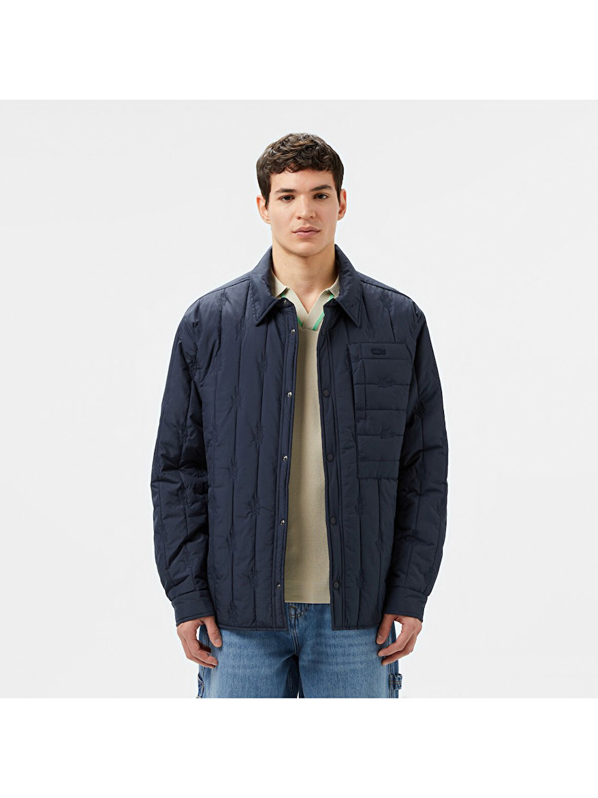 Lacoste Erkek Regular Fit Gömlek Yaka Desenli Lacivert Ceket