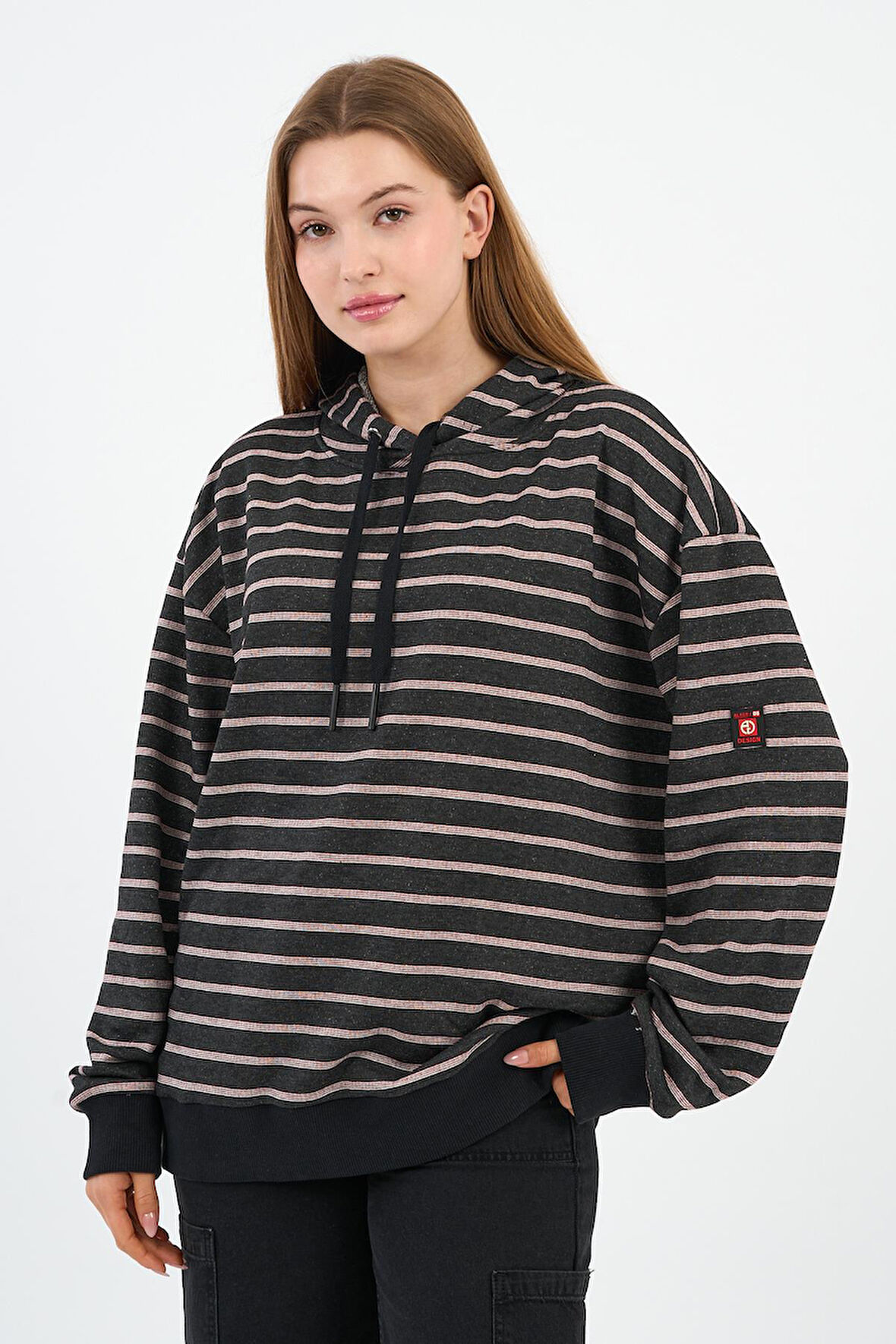 Çizgili Kapüşonlu Sweatshirt (UNX-00242-WN)
