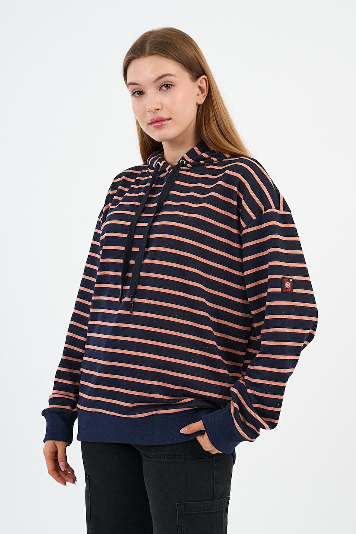 Çizgili Kapüşonlu Sweatshirt (UNX-00242-WN)
