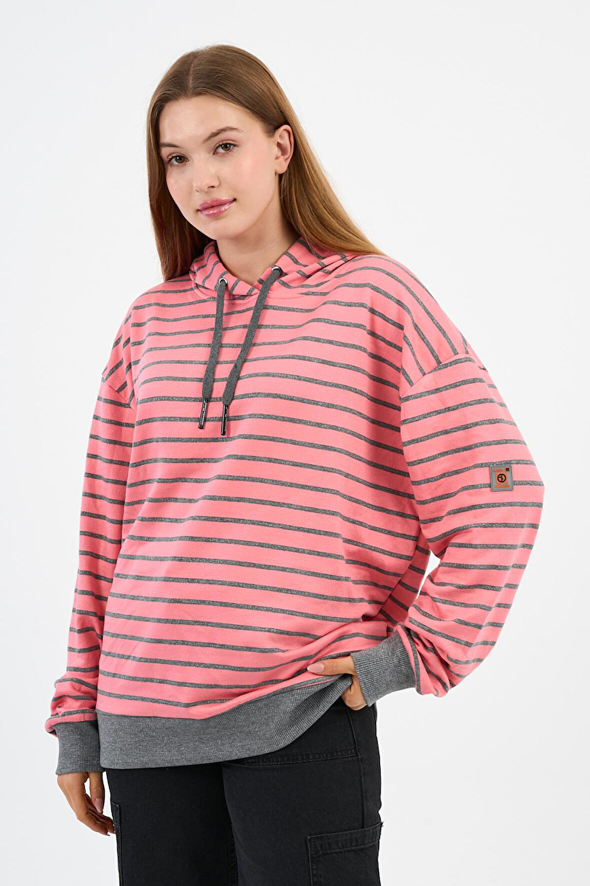 Çizgili Kapüşonlu Sweatshirt (UNX-00242-WN)