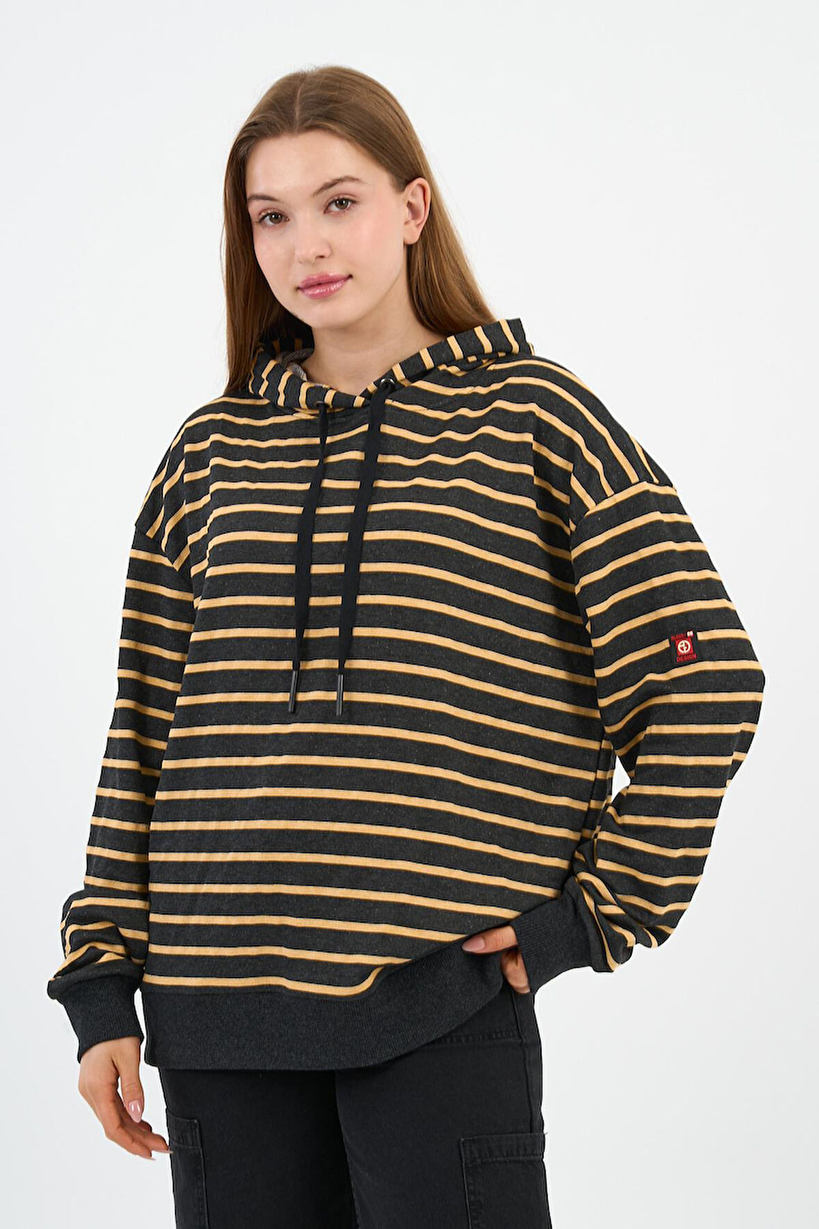 Çizgili Kapüşonlu Sweatshirt (UNX-00242-WN)