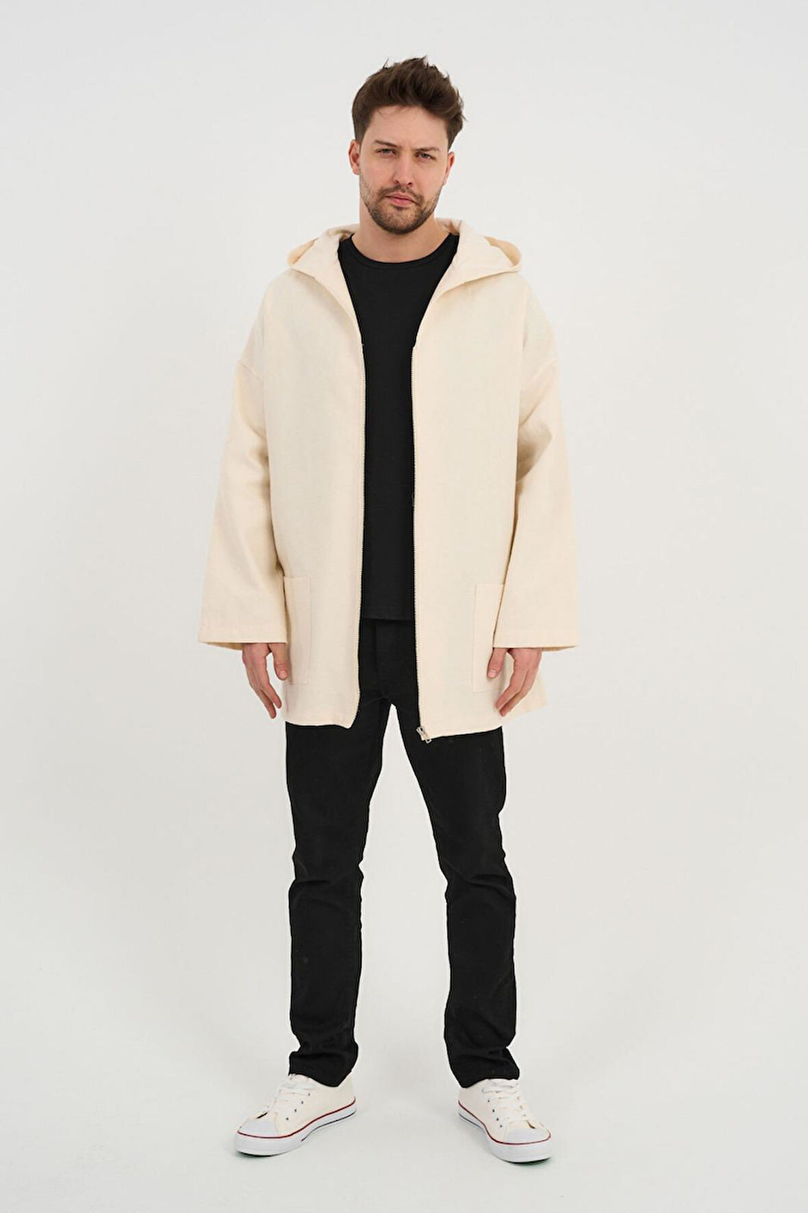 ALEXANDERGARDI Kapüşonlu Keten Görünümlü İnce Oversize Ceket (UNX-0074)