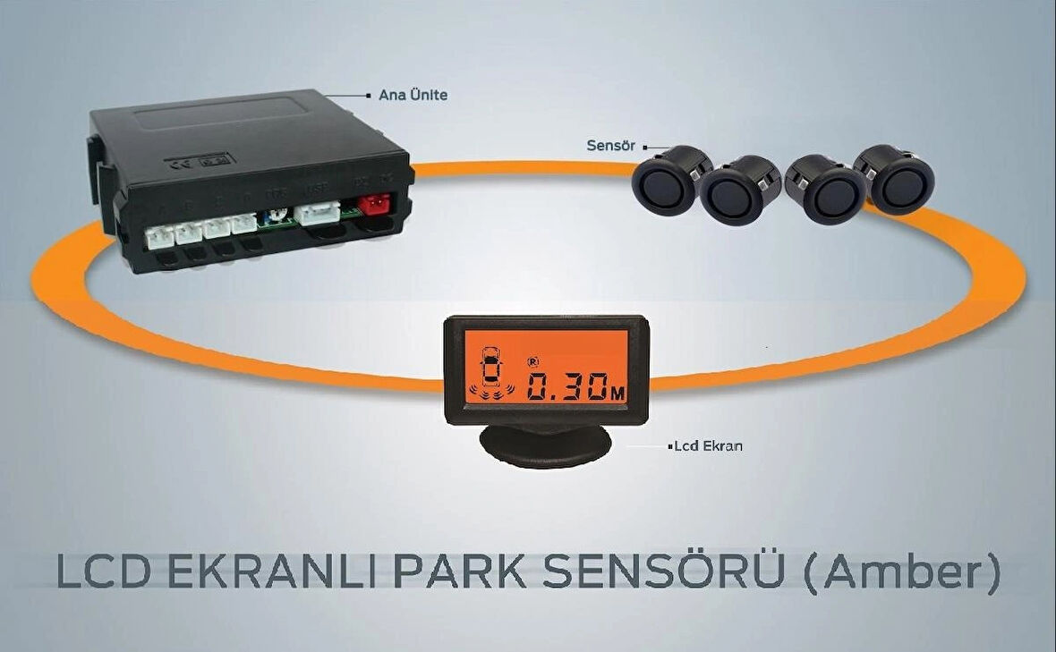 Unique ® LCD EKRANLI PARK SENSÖR 19MM MAT SİYAH SENSÖR