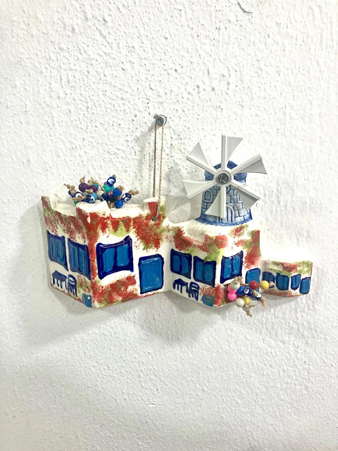 Begonvil Yel Değirmeni Desenli Bodrum Ege Alaçatı Evi Seramik Bahçe Duvar Balkon Süsü