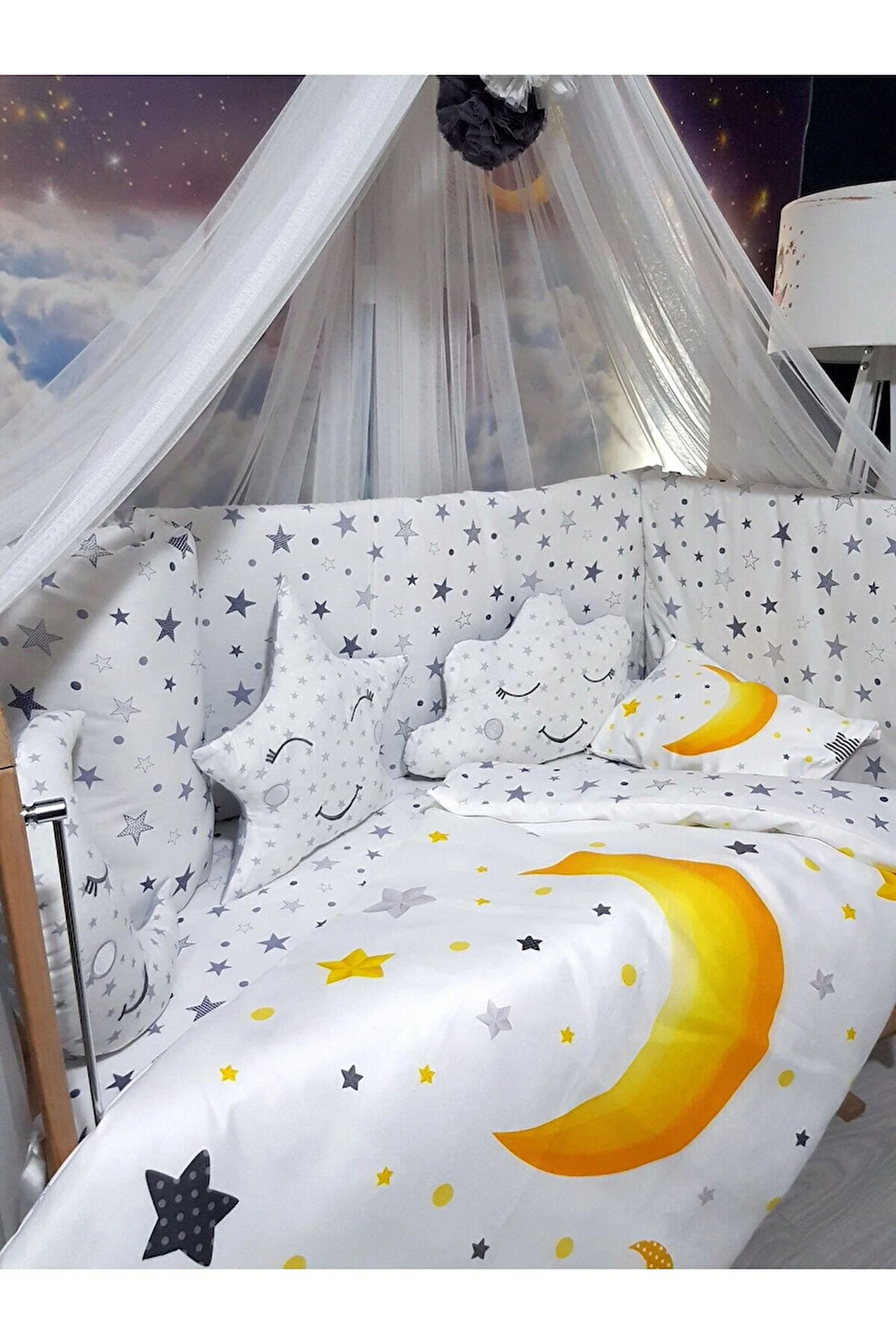 60x120 Bebek Uyku Seti - Cibinlikli, Beşik Kenar Korumalı, Dijital Yorgan ve Yastık