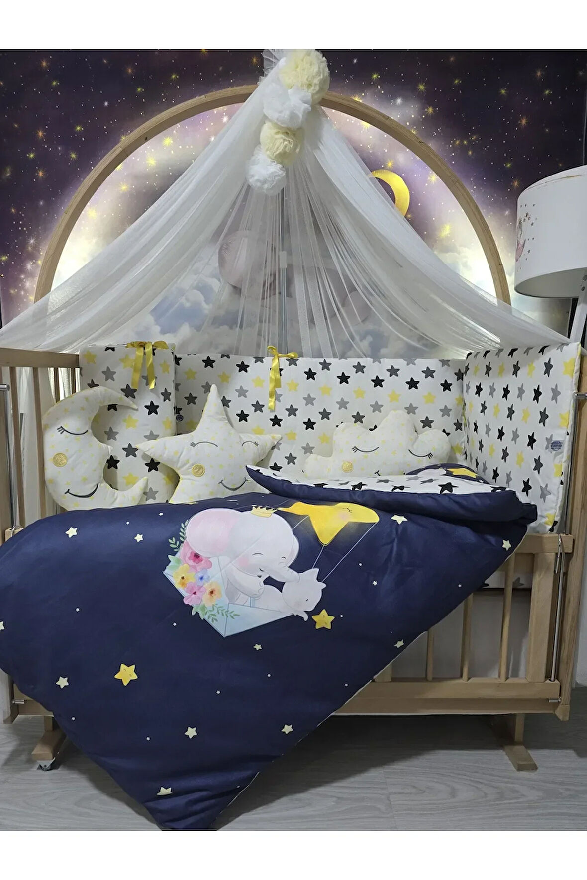 Bebek Uyku Seti 60x120 - Cibinlikli, Beşik Kenar Korumalı, Dijital Yorgan ve Yastık