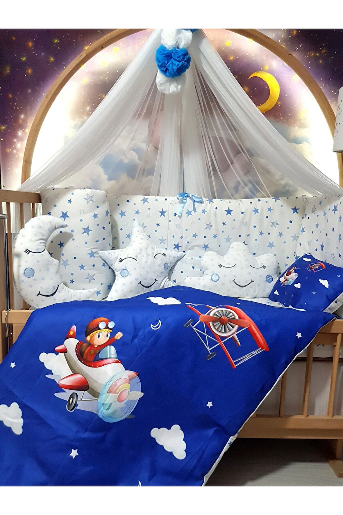 Pilot Bebek Uyku Seti 60x120 - Mobilya Beşik İçin, Yorgan ve Yastık Dijital