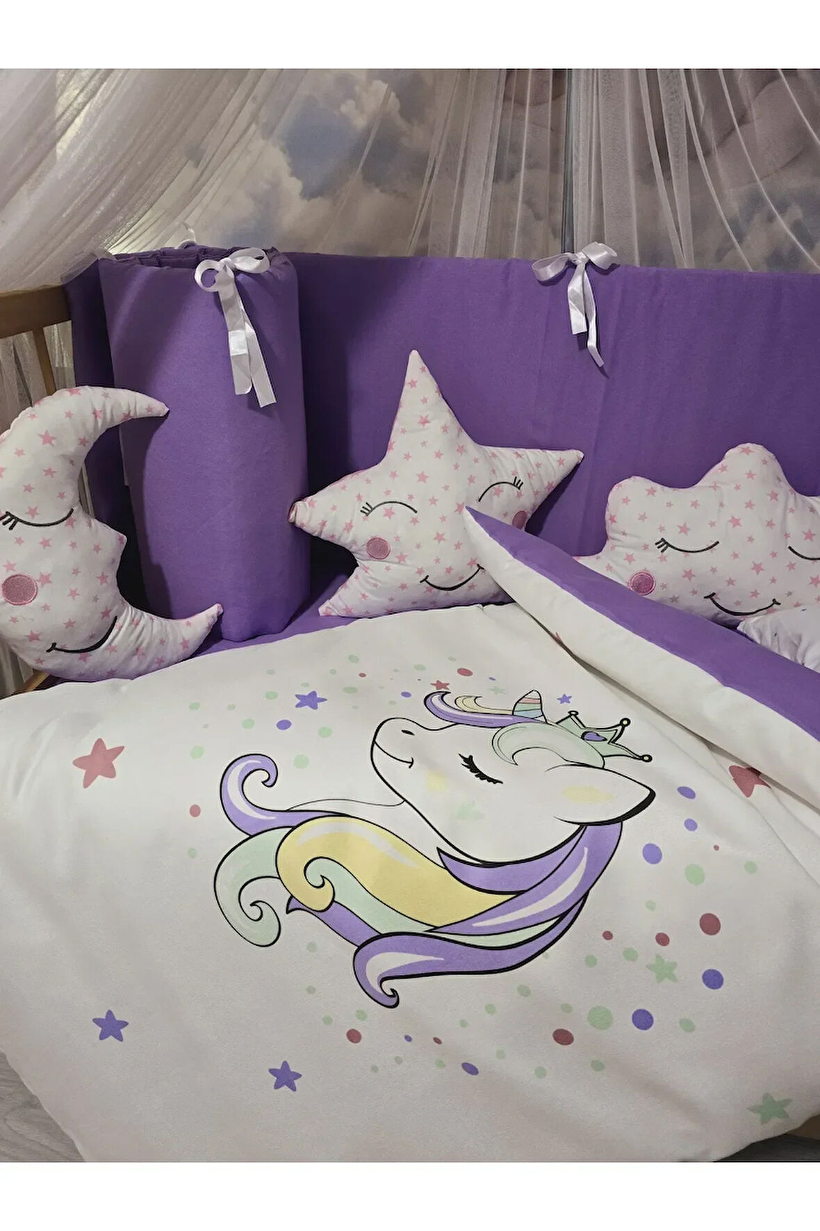 Beşik Kenar Korumalı 60x120 Bebek Uyku Seti - Cibinlikli, Dijital Yorgan ve Yastık
