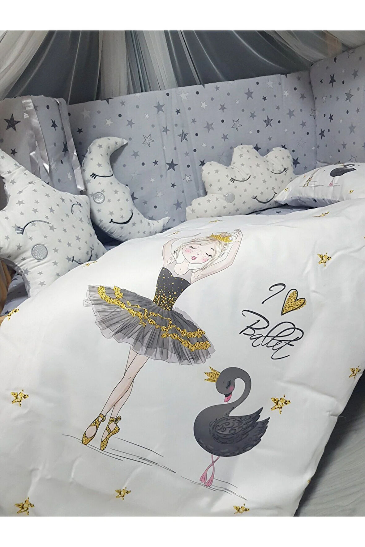 Bebek Uyku Seti 60x120 - Cibinlikli, Beşik Kenar Korumalı, Dijital Yorgan ve Yastık