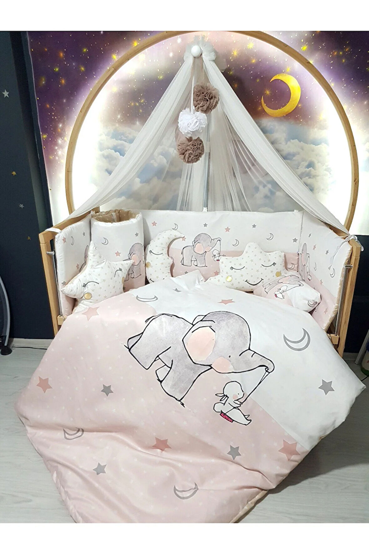 Cibinlikli Bebek Uyku Seti 60x120 - Beşik Kenar Korumalı, Dijital Baskılı