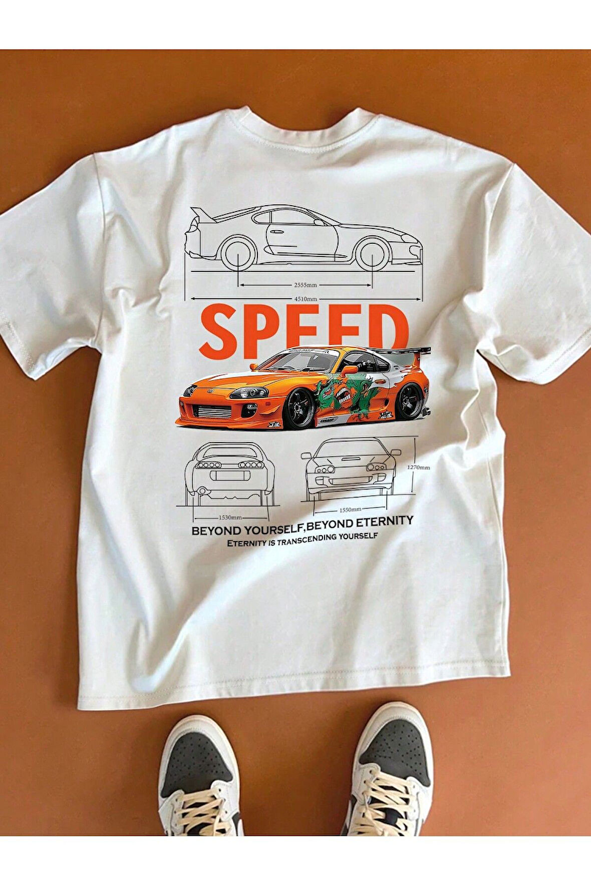 Unisex Speed Hızlı Araba Baskılı Oversize T-Shirt