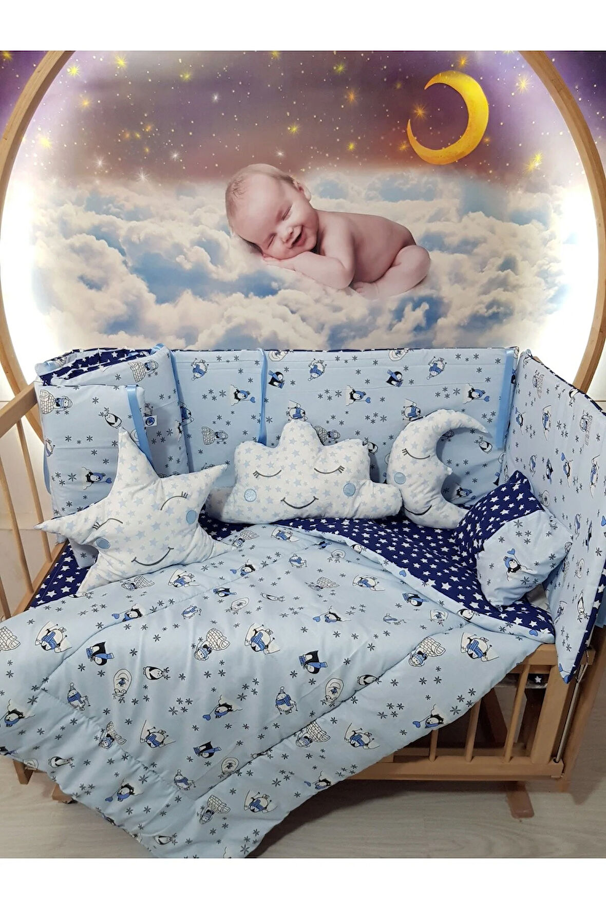 60x120 Bebek Uyku Seti - Cibinliksiz - Penguen Desenli (MOBİLYA BEŞİK HARİÇ)