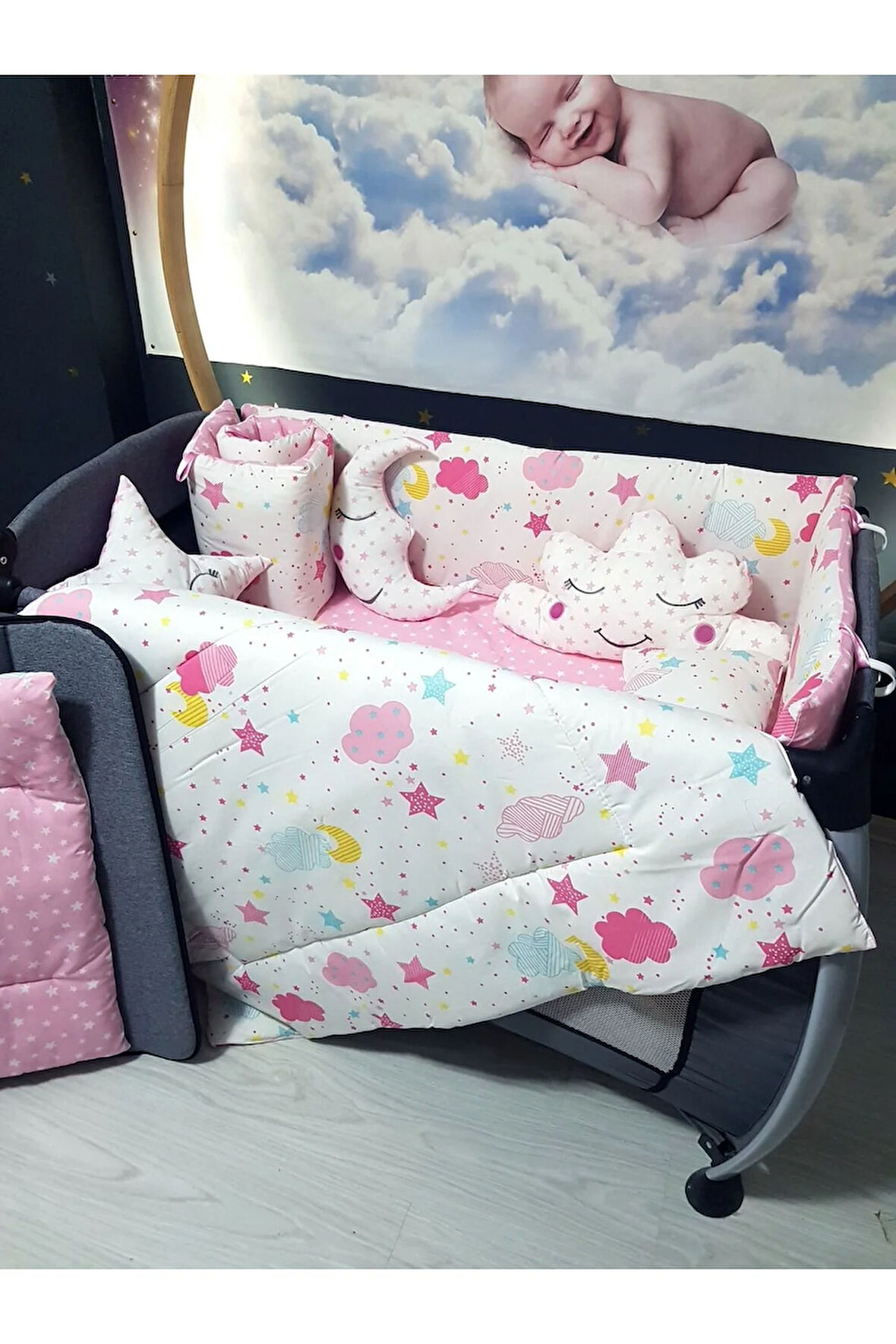 70x110 Park Beşik Bebek Uyku Seti 11 Parça Yorgan Yastık Çarşaf