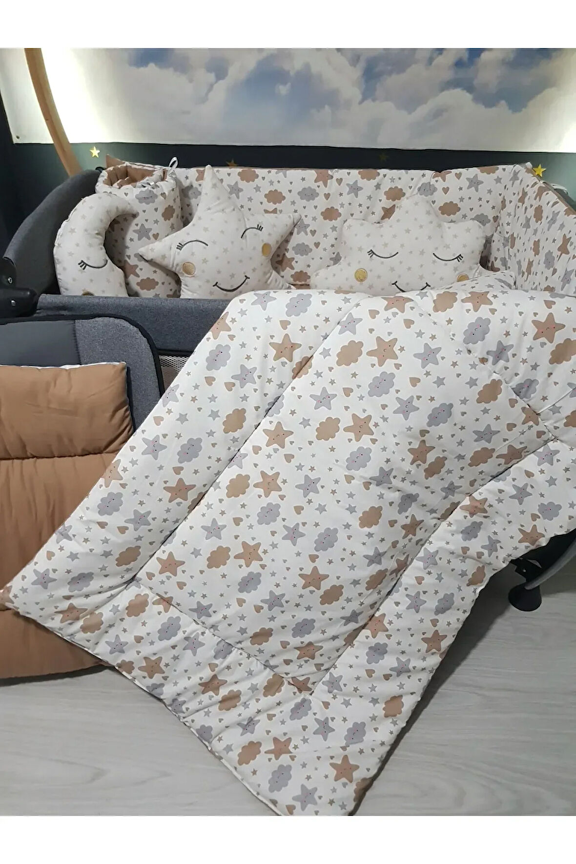 70x110 Bebek Uyku Seti - Cibinliksiz - Kalp Bulut Yıldız (PARK BEŞİK HARİÇ)