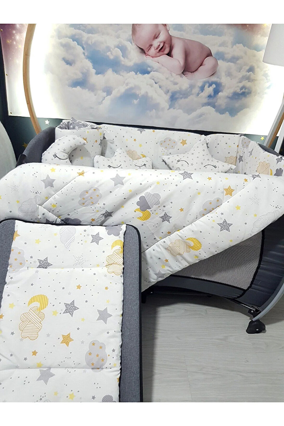 70x120 Bebek Uyku Seti - Cibinliksiz - Ay Bulut Yıldız (PARK BEŞİK HARİÇ)
