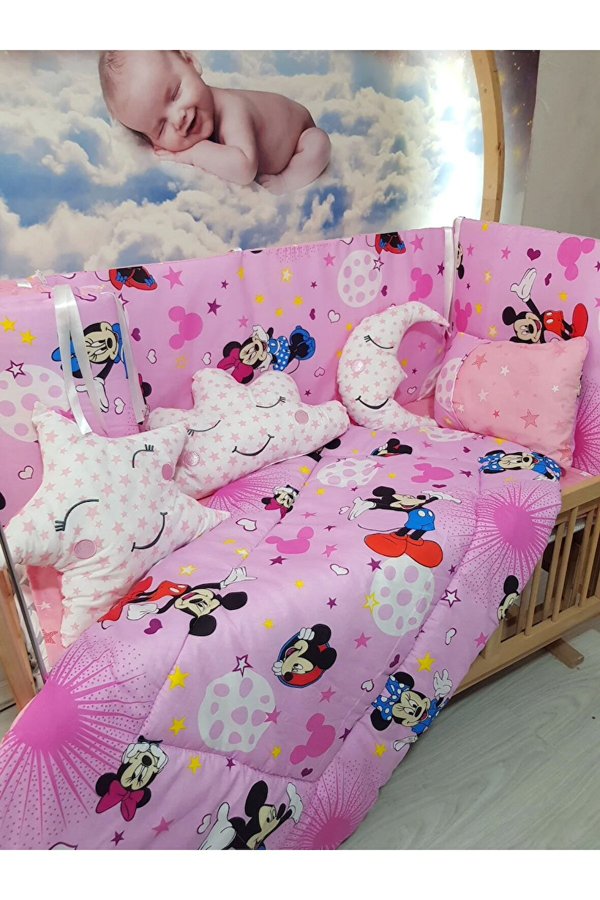 70x130 Bebek Uyku Seti - Cibinliksiz - Pembe Mickey & Minnie (MOBİLYA BEŞİK HARİÇ)