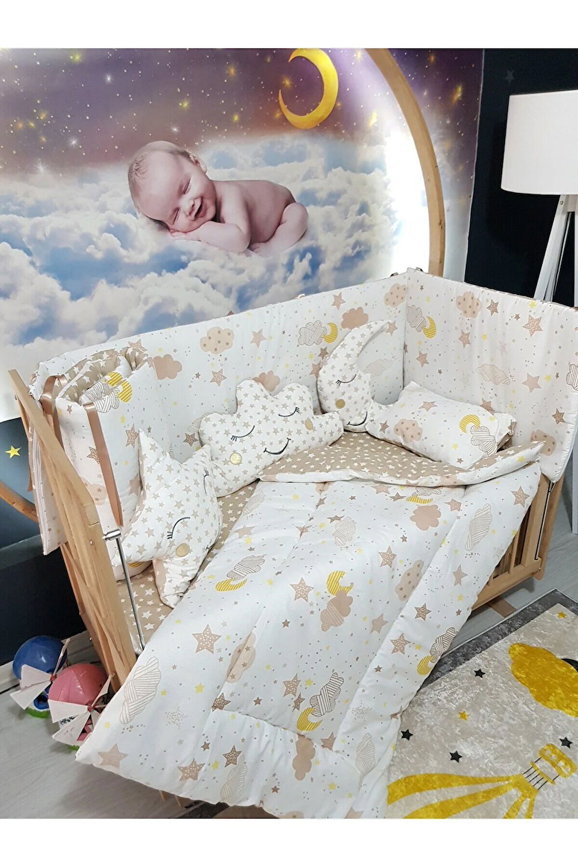 70x130 Bebek Uyku Seti - Cibinliksiz - Ay Bulut Yıldız (MOBİLYA BEŞİK HARİÇ)