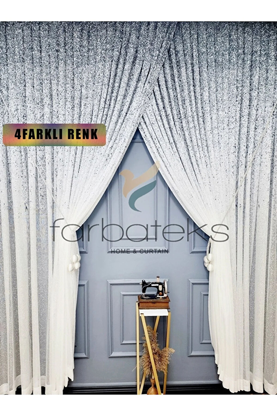 Yeni Tasarım Üst Renkli Gri Antrasit Füme Serpinti Yalancı Kruvaze Tül Perde