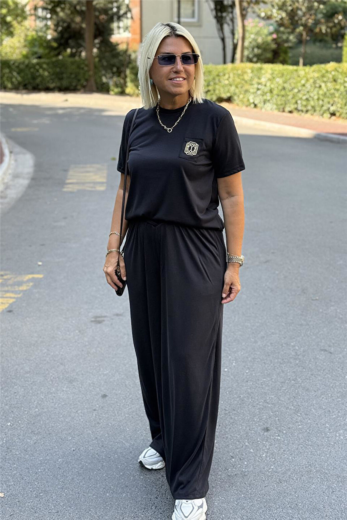 Siyah Aksesuarlı Beli Kemer Detay İkili Penye Takım