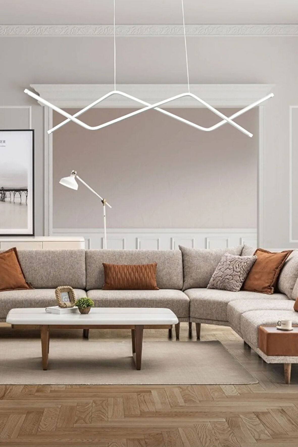 Utku Modern Tasarım Beyaz Renk Yemek Masası Üstü Mutfak Salon Beyaz Led 2 Li Avize