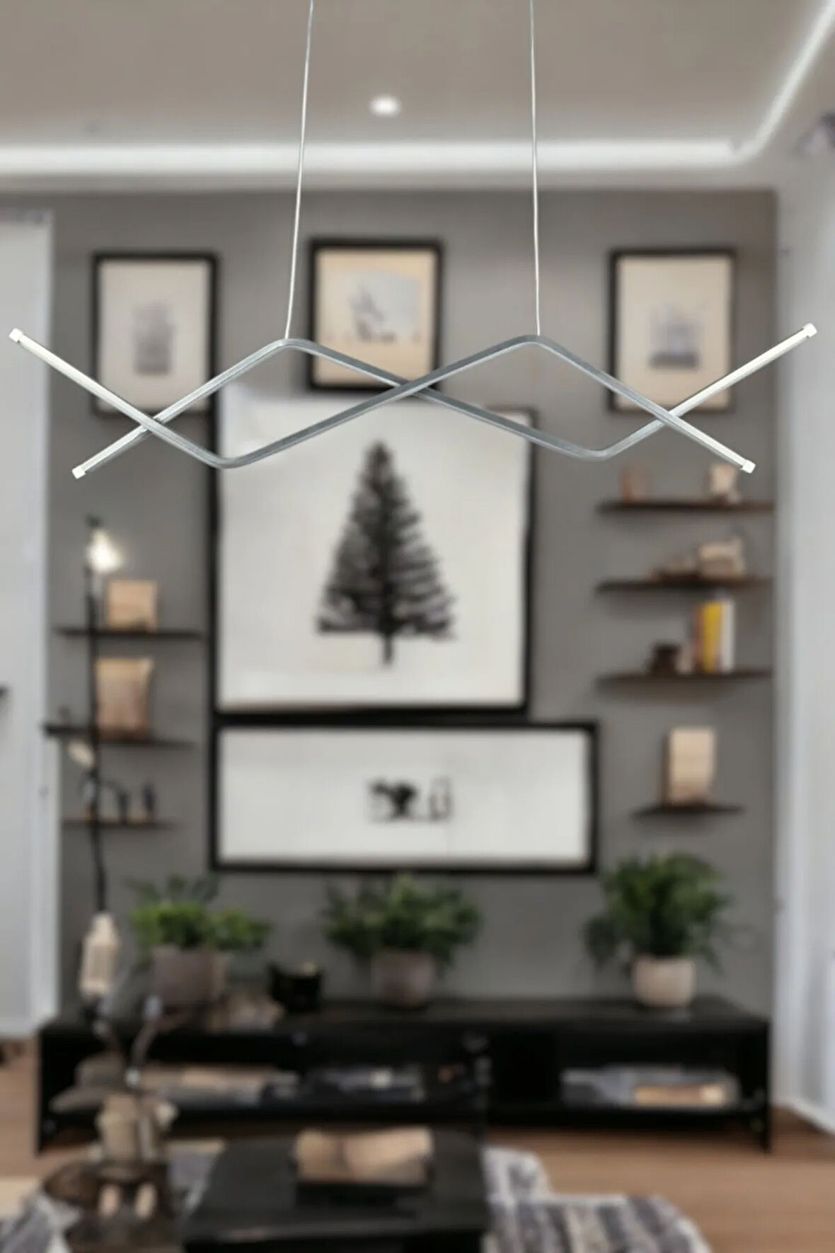 Utku Modern Tasarım Gri Renk Yemek Masası Üstü Mutfak Salon Beyaz Led 2 Li Avize