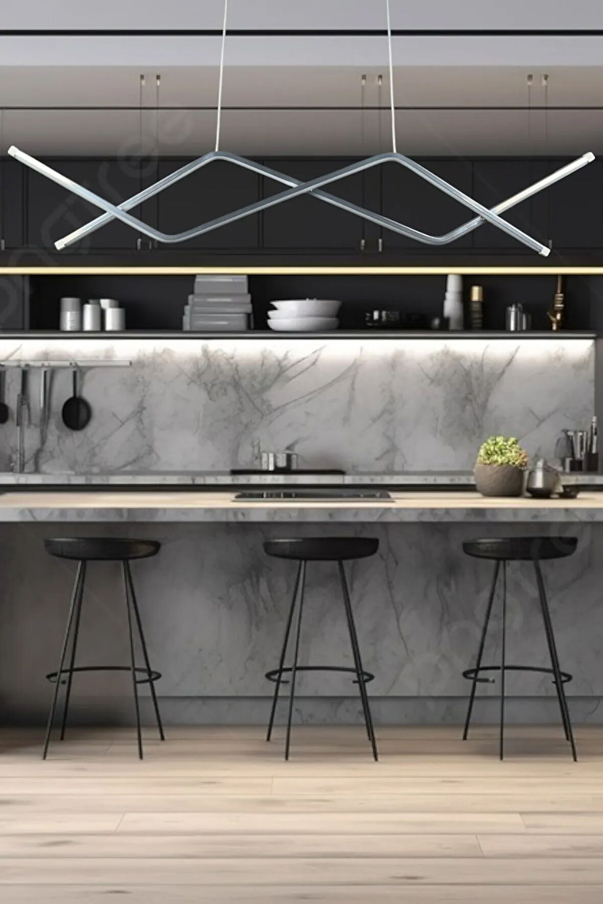 Utku Modern Tasarım Krom Renk Yemek Masası Üstü Mutfak Salon Beyaz Led 2 Li Avize