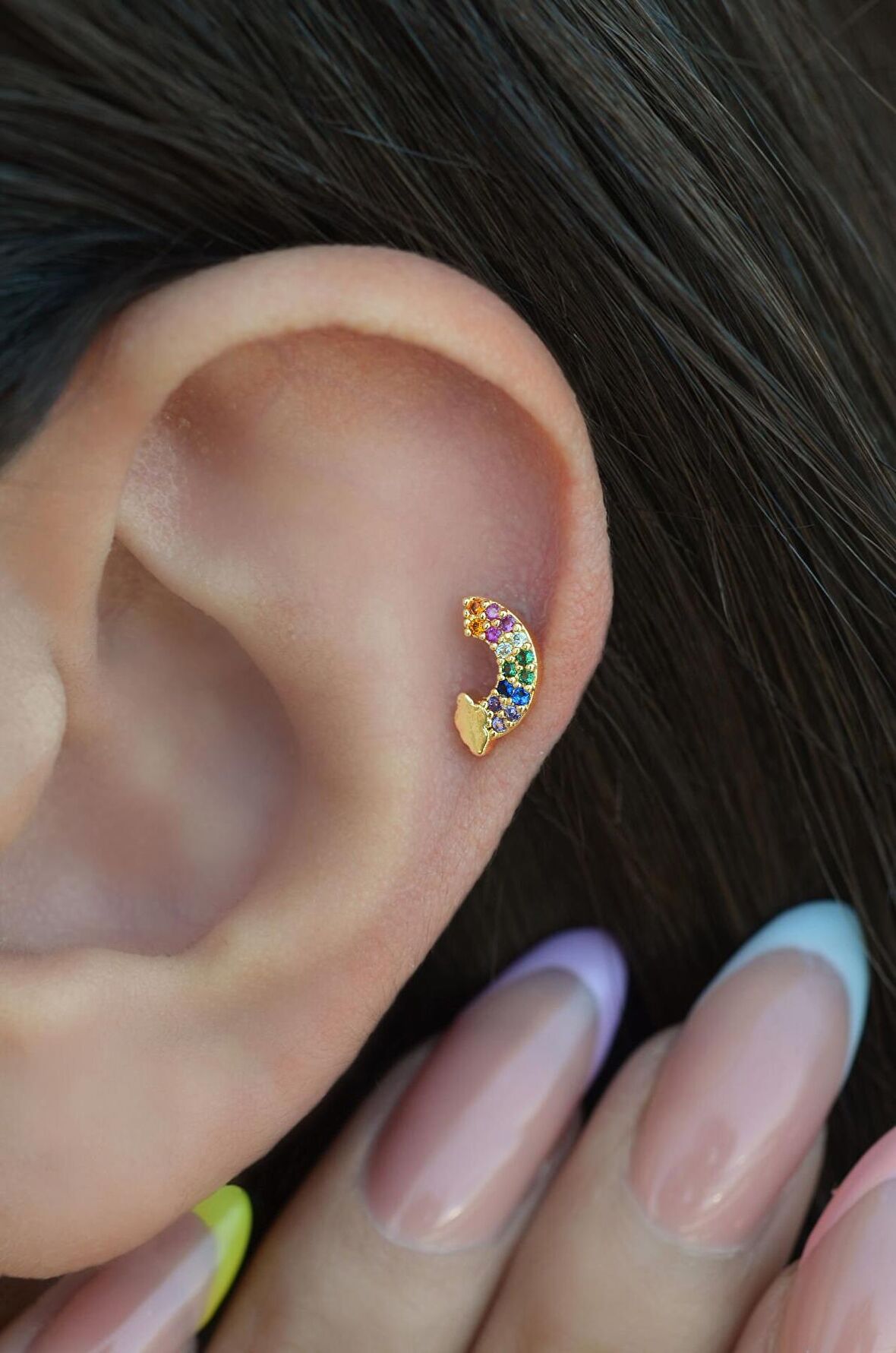 Gold Renkli Gökkuşağı Helix Piercing Kıkırdak Lob