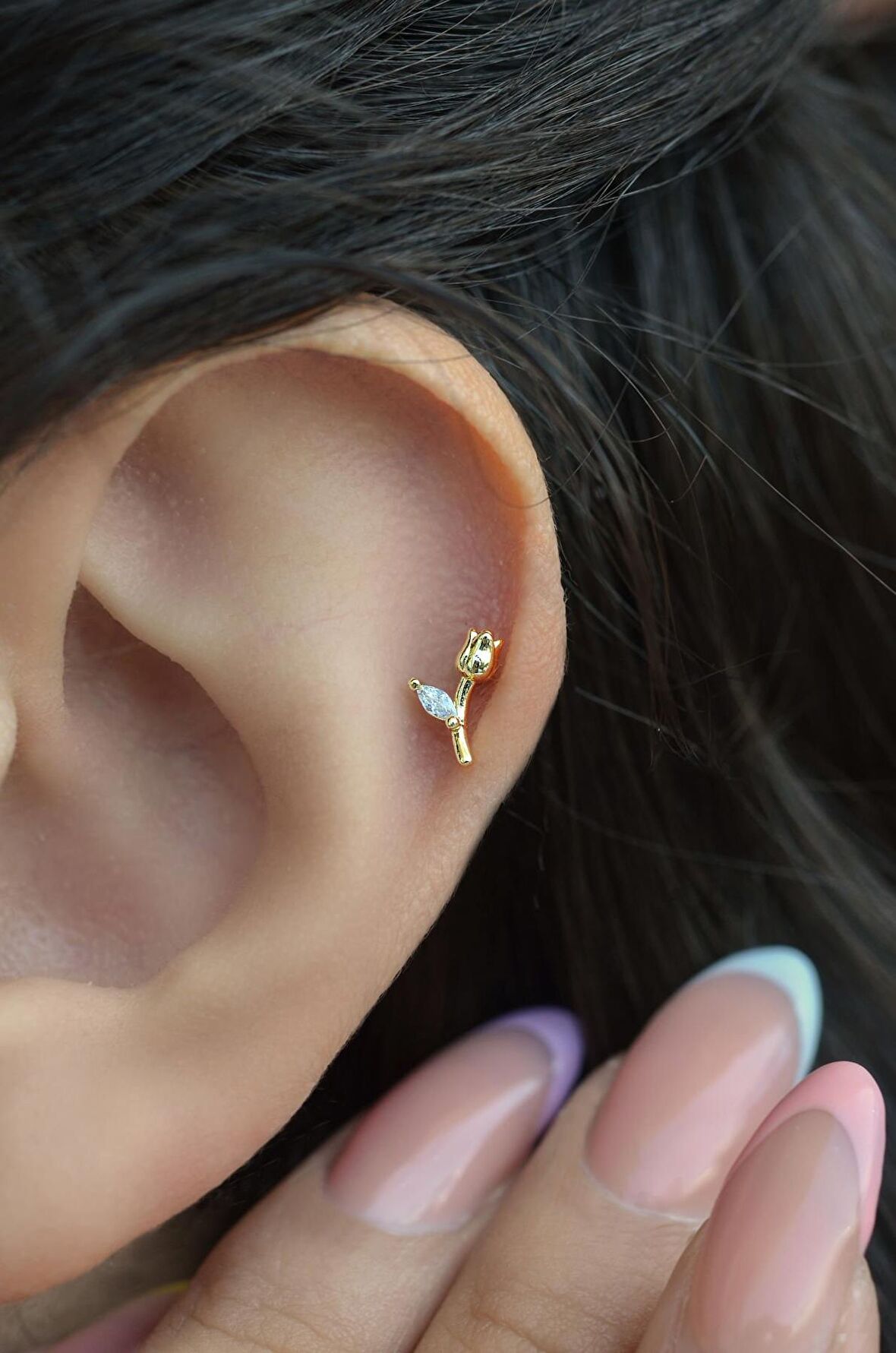 Gold Tomurcuk Gül Helix Piercing Kıkırdak Lob