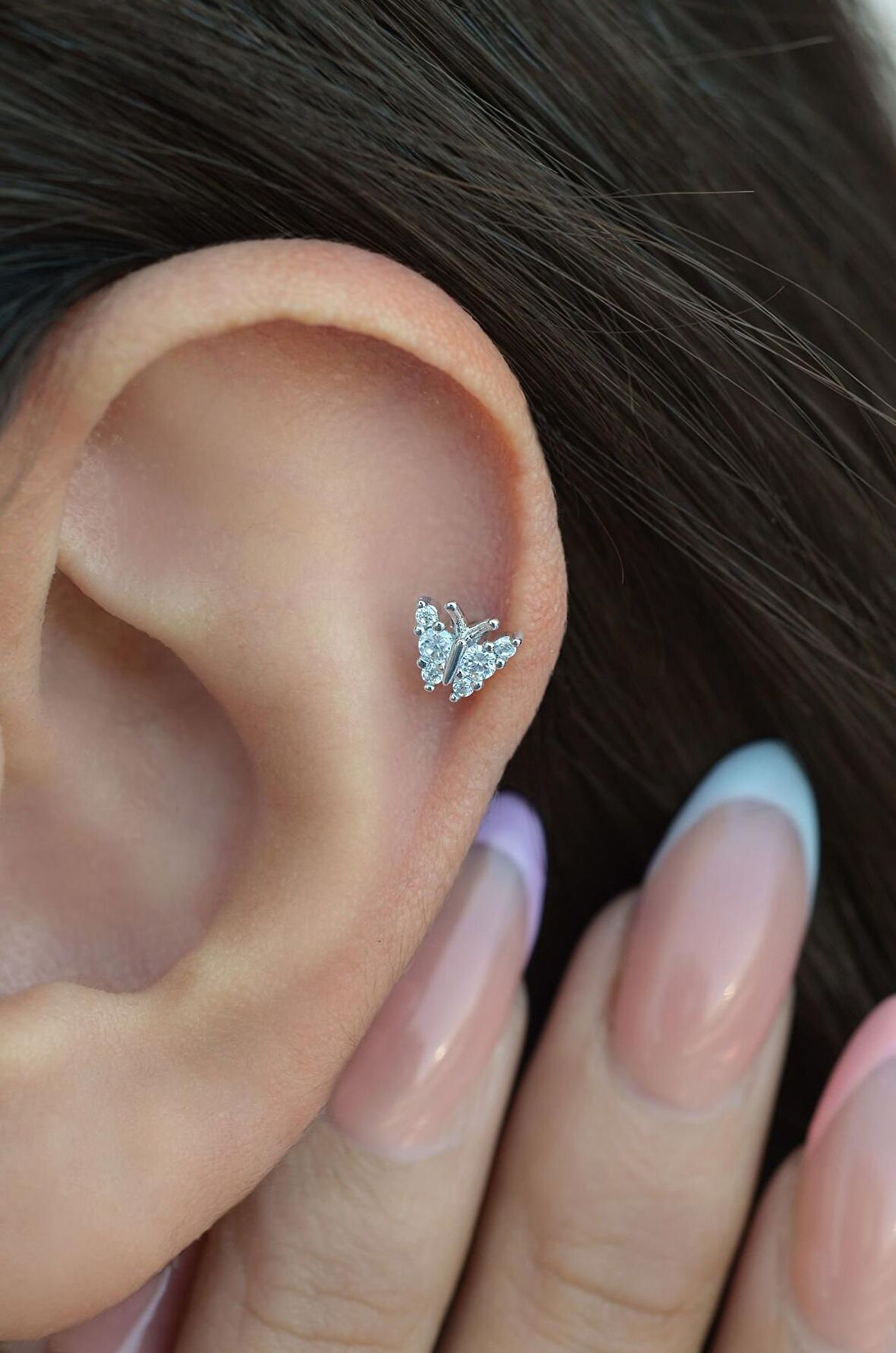 Gümüş Renkli Kelebekli Helix Piercing Kıkırdak Lob