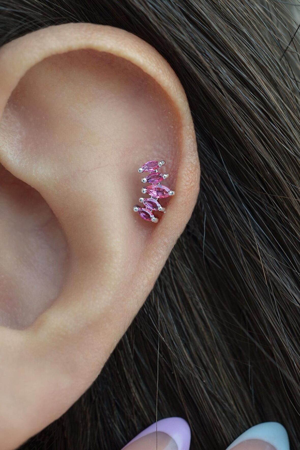 Fuşya Pembe Taç Model Helix Piercing Kıkırdak Lob
