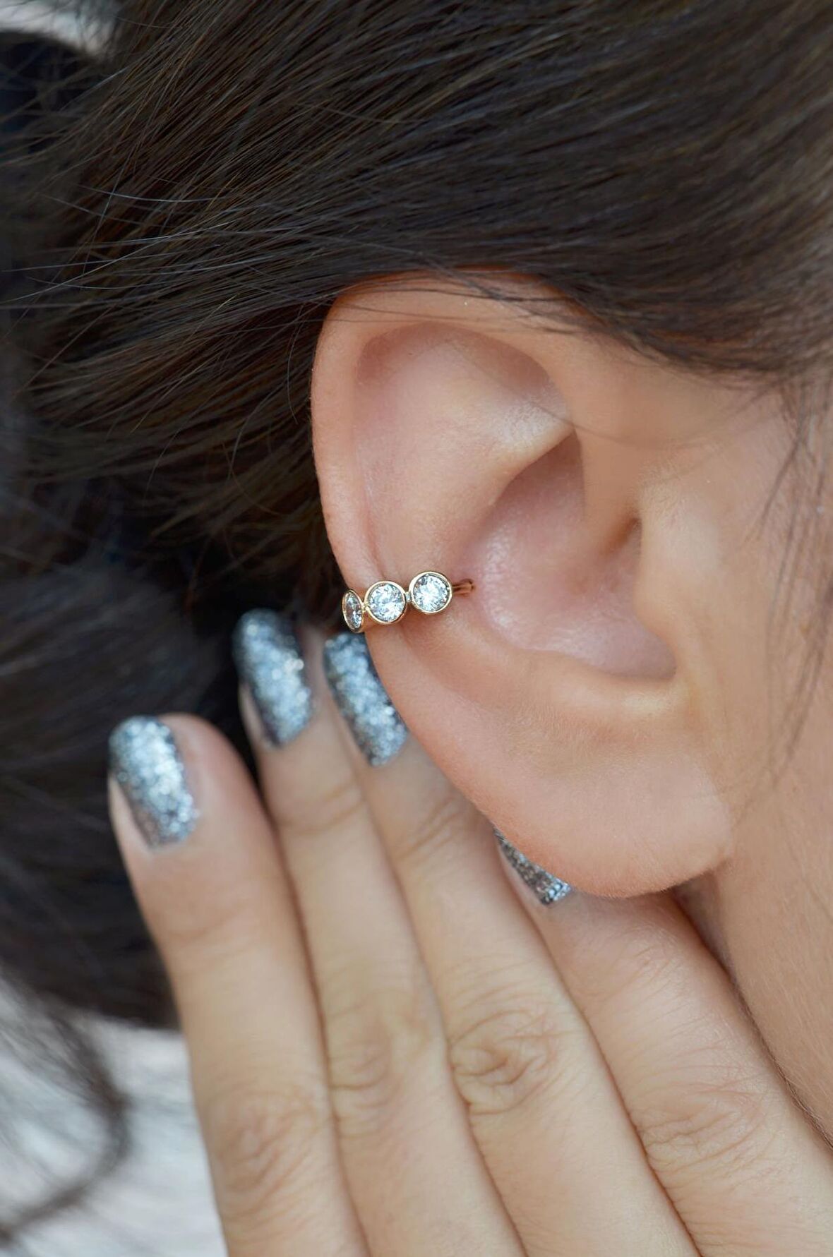 Sıkıştırmalı Kıkırdak Küpesi Üçtaş Earcuff