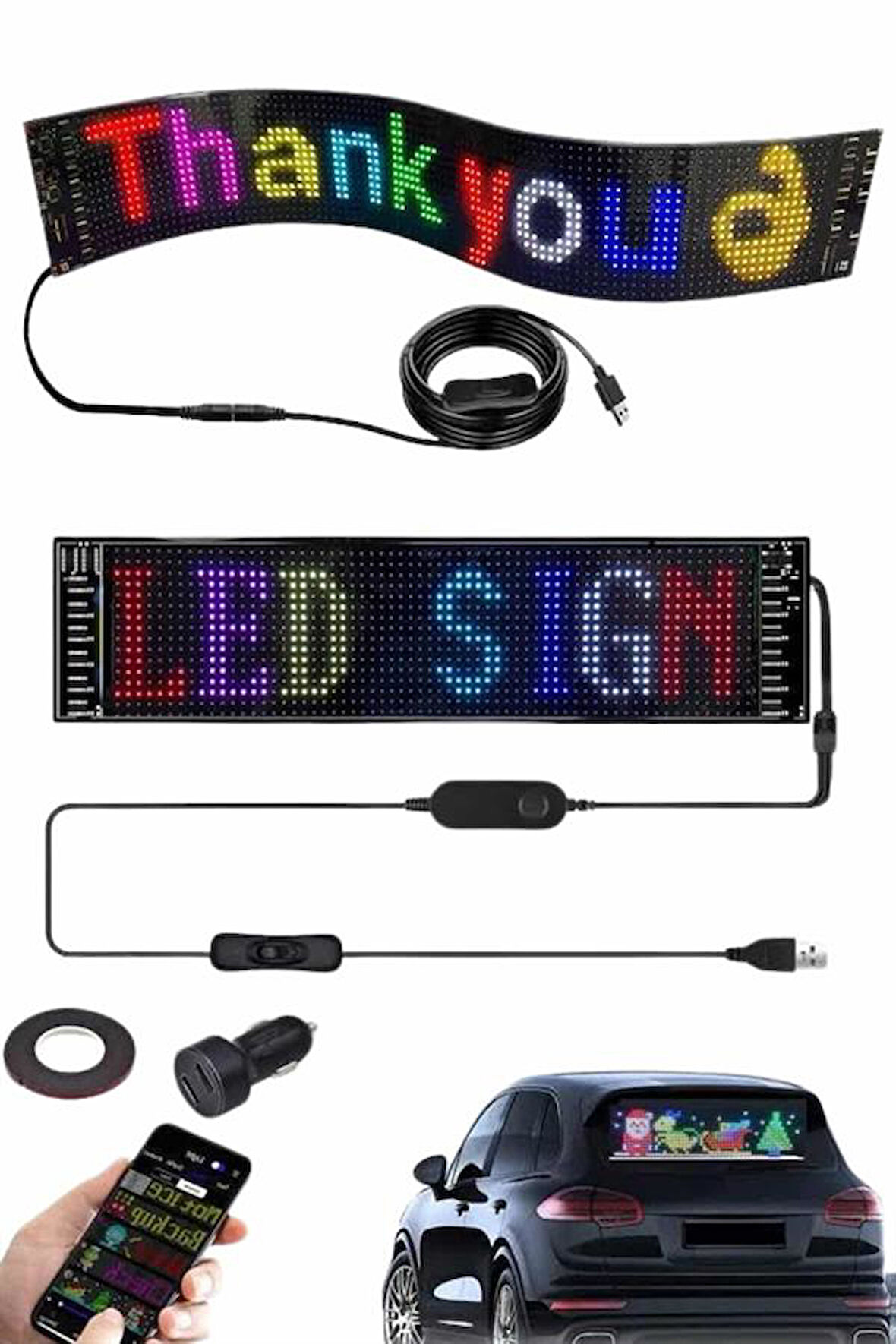Cama Yapışan En Büyük Boy Telefon Kontrollü Led Ekran Digital Araba Yazısı