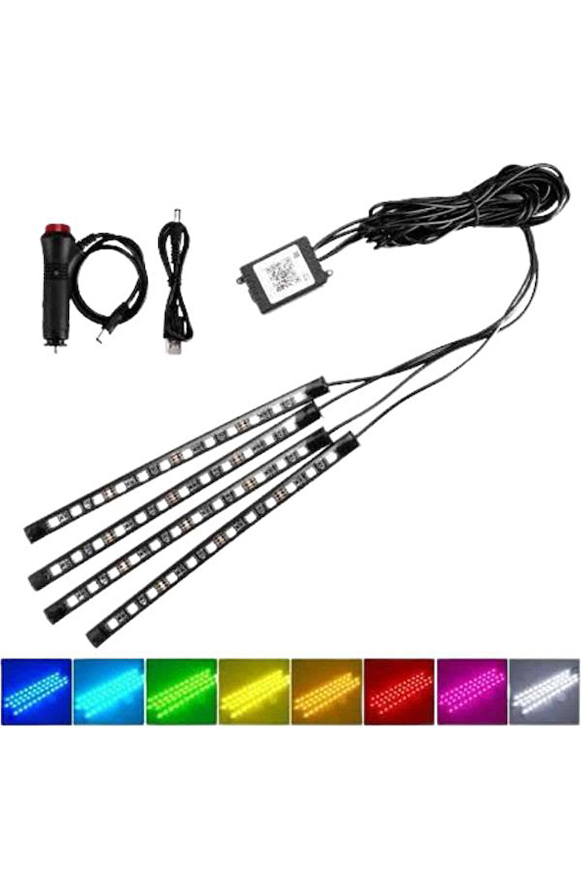 Araç İçi Ayak Altı Led 12 Led Işık Sese Müziğe Duyarlı RGB Işıklı Aydınlatma Seti