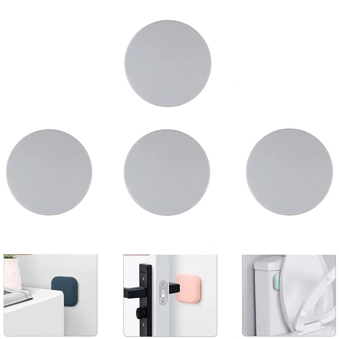 Microcase Darbe Önleyici Yapışkanlı Silikon Kapı Kolu Stoperi Tamponu Yuvarlak Tasarım - GRİ AL5003 4 Adet