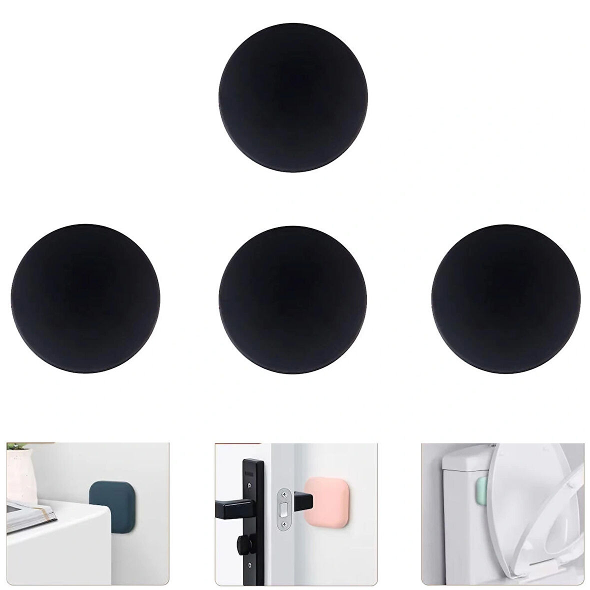 Microcase Darbe Önleyici Yapışkanlı Silikon Kapı Kolu Stoperi Tamponu Yuvarlak Tasarım - SİYAH AL5003 4 Adet
