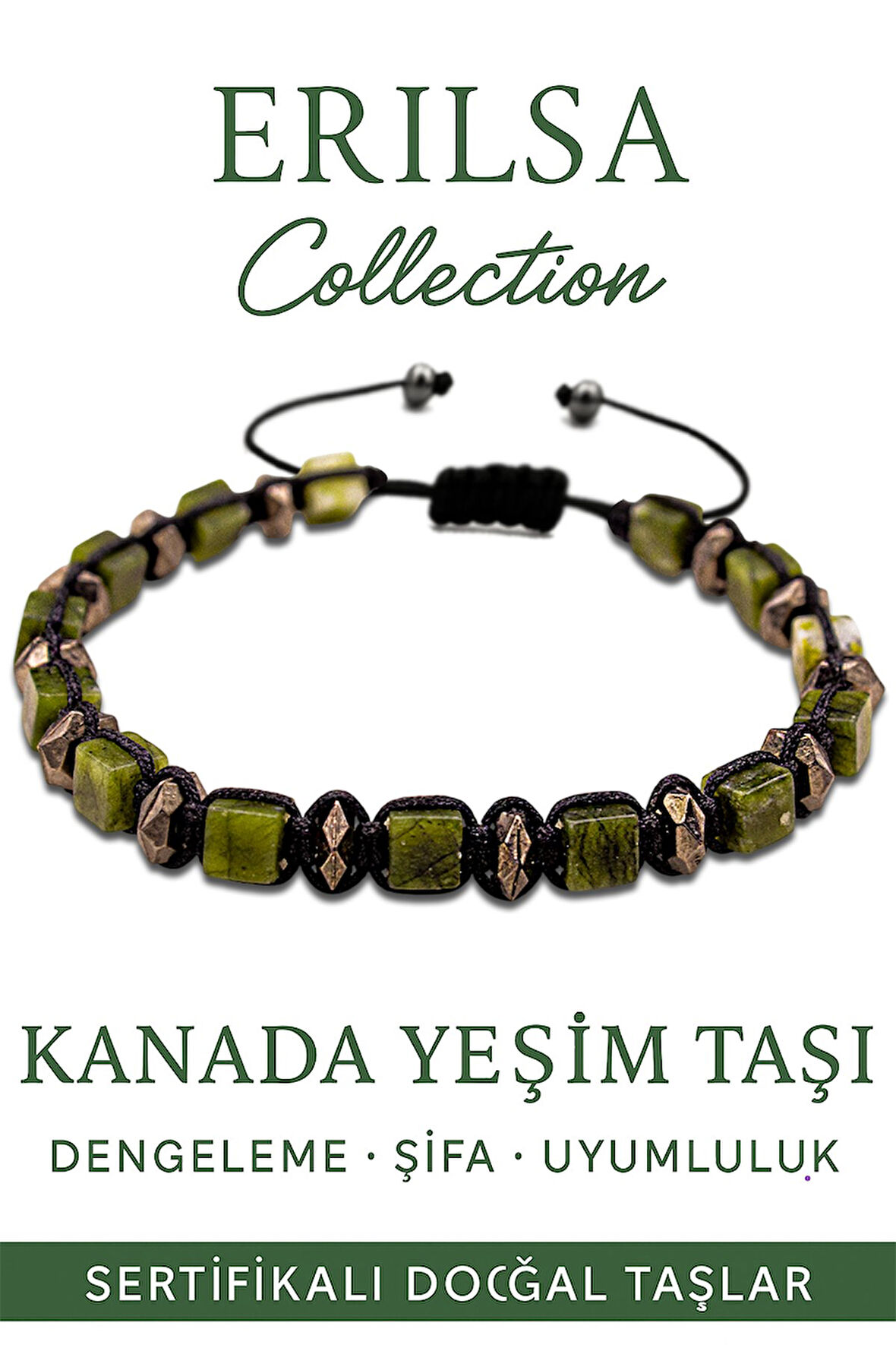 Sertifikalı Küp Model Makrome Terahertz ve Kanada Yeşim Taşı Bileklik – Güç ve Denge