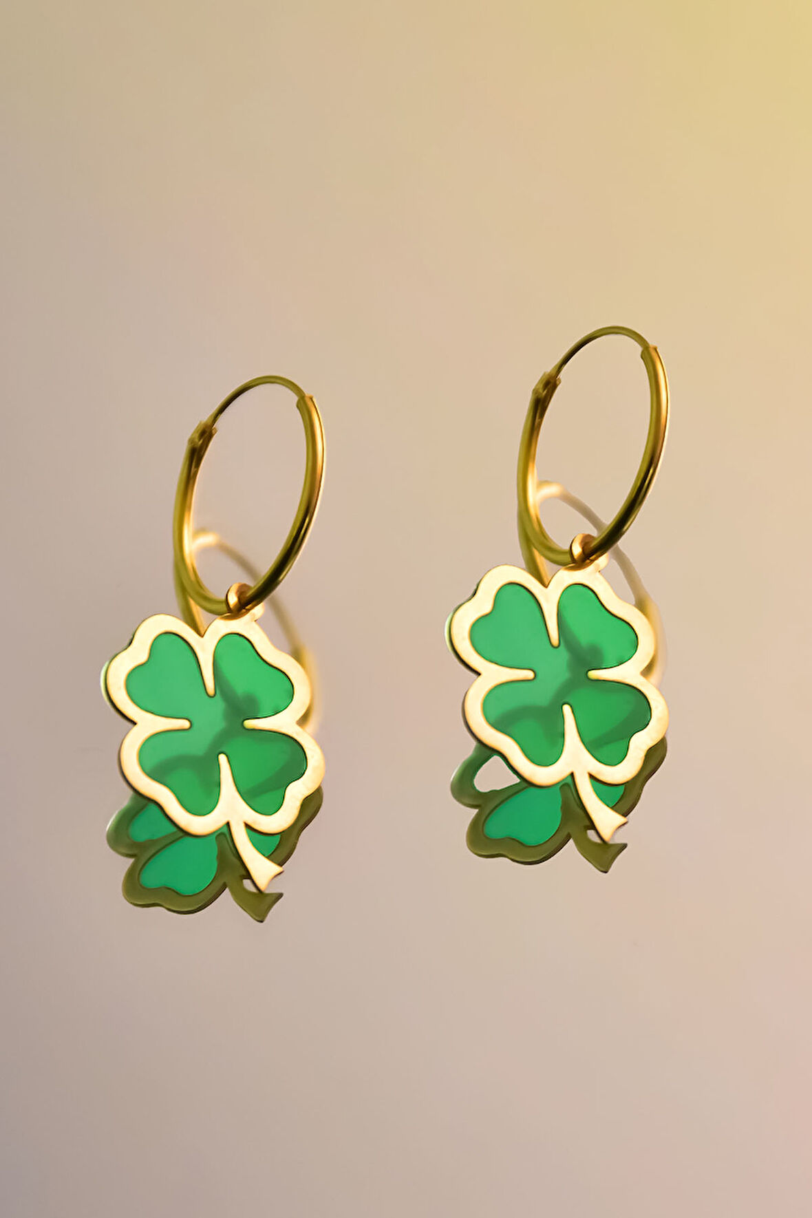 925 Ayar Gümüş Gold Renkli Yonca Küpe 